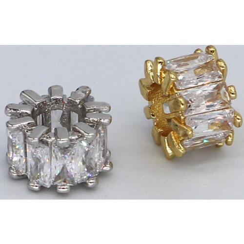 5pcs/lot round cz beads 2 colours 6*11mm beads zirconia for diy bracelet making Micro pave cz copper beads Spacer wholesale