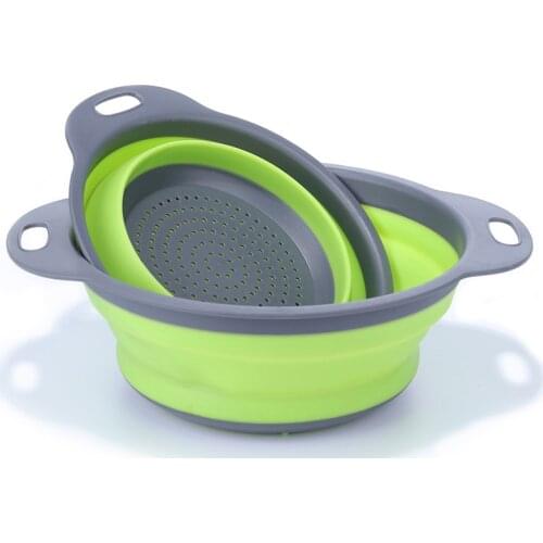 Kitchen Tool 2pcs/set Foldable Silicone Colander Fruit Vegetable Washing Basket Strainer Collapsible Drainer With Handle