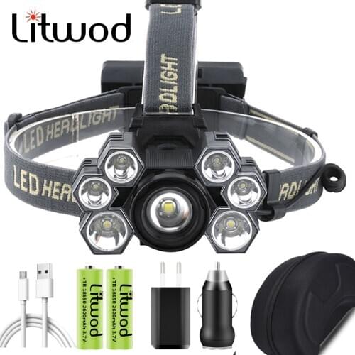 Litwod Z20 4101 7 Led Headlamp 3* XML T6+4*XPE led Headlight zoom head lamp flashlight Head Light Torch lanterna For Camping