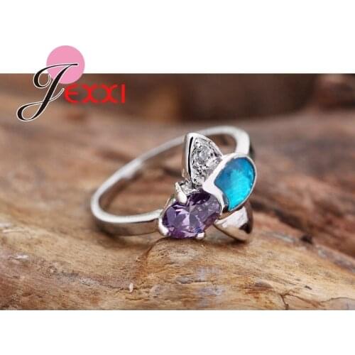 Trendy Purple Cubic Zircon Crystal Wedding Rings For Women Fashion 925 Sterling Silver Bands Ring Engagement Jewelry