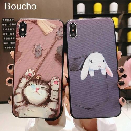 Boucho Lovely Cartoon Rabbit Mouse Cat Pattern Soft Cases For iphone 12 11 Pro Max XS MAX XR X 6 6s 7 8 plus Phone Case cover