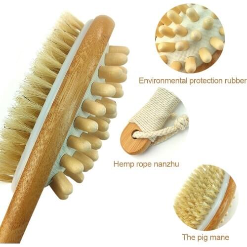 Natural Bristle Bath Brush Set Exfoliating Lipid Massage Health Care Dry Brush SPA Body Massage Wooden Shower Brush D40
