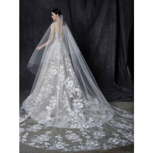 2020 New 3M Two Layers Wedding Veil With Comb White Appliques Edge Bridal Veils Lace Cathedral Wedding Bridal Veil