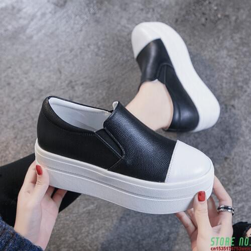 Womens New Genuine Leather Womens Walking Shoes Thick-soled Muffin with Korean Fashionable Wild Sneakers for women ZP-87