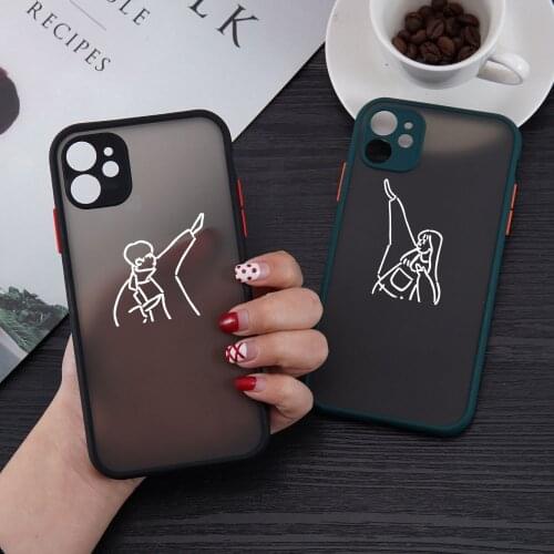 Plain Lovers Pairs Line Boy & Girl Pattern Matte Cover Phone Case Skin for iPhone 11 12 Pro Max X XS XR 6 6s 7 8 Plus SE2 Mini