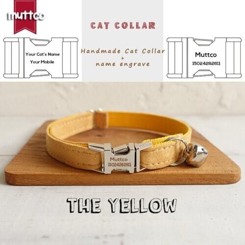 MUTTCO retailing handmade engraved metal buckle cat collar THE YELLOW customized cat collar 2 sizes UCC077