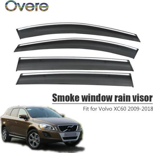 Overe 4Pcs/1Set Smoke Window Rain Visor For Volvo XC60 2009 2010 2011 2012 2013 2014 2015 2016 2017 2018 ABS Car Accessories