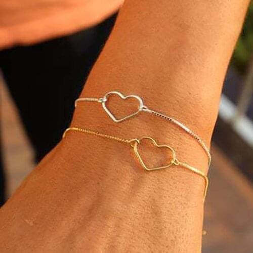 Punk Vintage Simple Peach Heart Bracelet for Women Girls Gold Silver Color Charm Bracelet Jewelry Gift 1B107