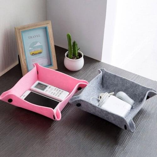 Fabric Felt Storage Tray Sundries Container Desktop Debris Storage Box Holder Office Living Room Coffee Table Boxes With Button
