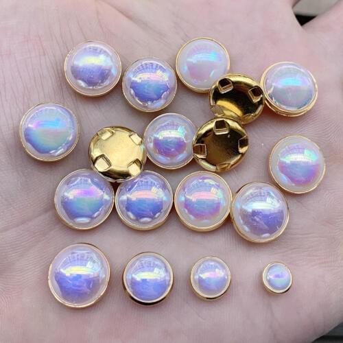 6mm&8mm&10mm&12mm Sewing White Pearl Appliques Sew On AB Rhinestones Gold Claw Crystal Stones Flatback Round Strass Beads