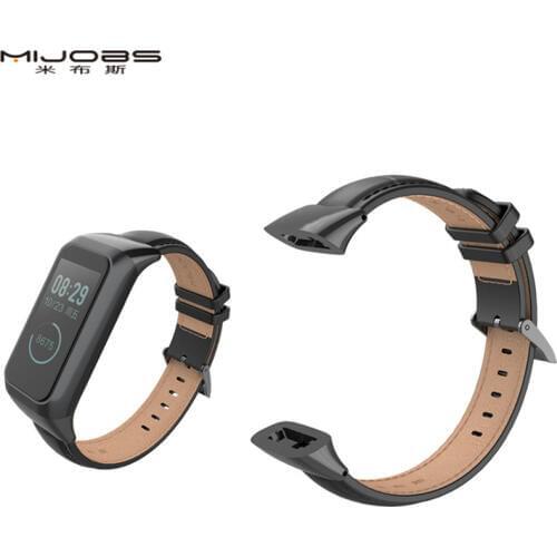 Mijobs For 18mm XiaoMi HuaMi Amazfit cor 2 Genuine leather strap for huami amazfit co2 Accessories Smart Watch Wristband Strap