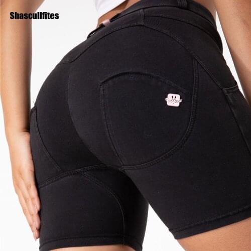 Shascullfites Melody Gym And Shaping Stretch Athletic Workout Active Fitness Shorts Denim Running Sports Yoga Shorts