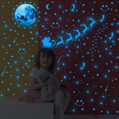 Modern Stars Meteor Wall Decor 20cm Luminous Moon Wall Sticker Elk Wall Paper Luminous Sticker Living Room or Bedroom Decor
