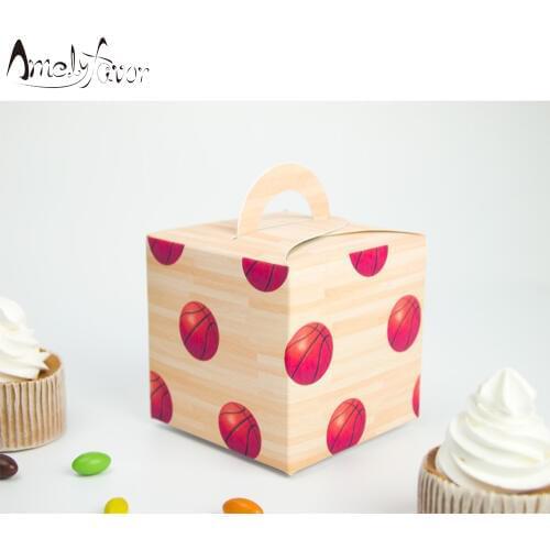 Sports Theme Basketball Square Favor Box Candy Gift Box Cupcake Box Celebration Sport Meeting Birthday Party Container Supplies