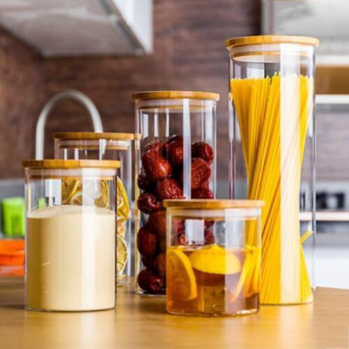 800ml-2000ml Glass Food Sealed Jar Box Bamboo Lid To Contain Bottle Seasoning Noodles Powder Can Tea Can Food Storage Container