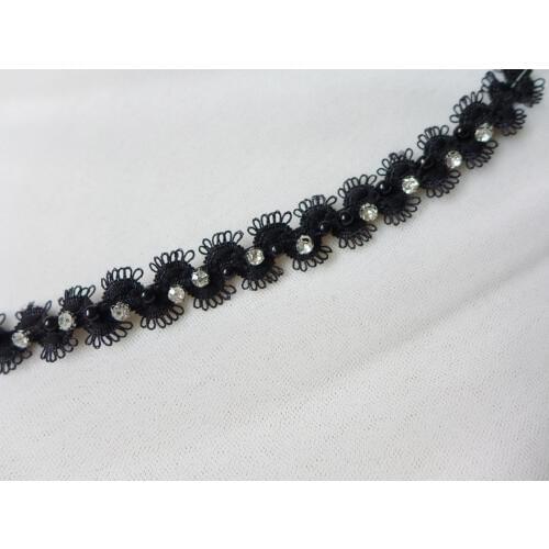 Narrow Black Stretch Lace, Rhinestone Beaded Trim, Pearl Lace Trim For Cake Decor, DIY Accessories, Sewing Craft