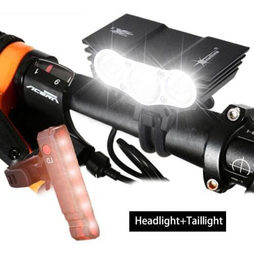 Waterproof Front Bicycle Headlight 3*T6 Cycling Lamp Handlebar Bike Torch 4 Modes Bike Light +Battery Pack+Charger+Taillight