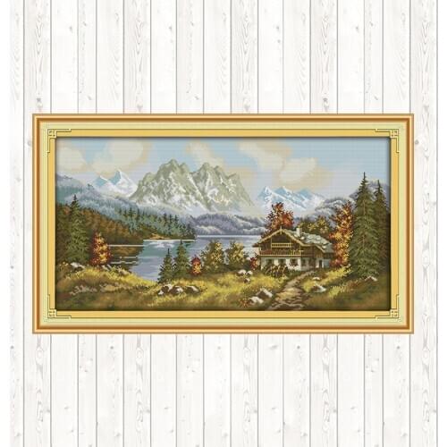 Stamped Cross Stitch Patterns Landscape Painting 14ct Print on Canvas 11ct Counted Fabric Needlework Set Embroidery Kit DIY Art