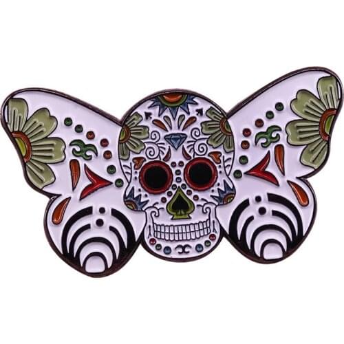 Sugar skull butterfly art badge fun quirky moth brooch Perfect for Day of the Dead Halloween costume