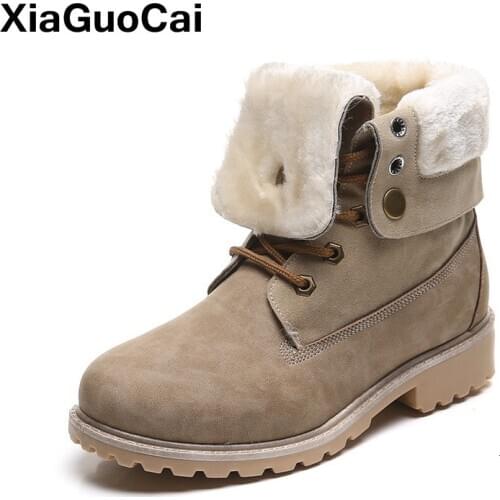 Women Winter Snow Boots Warm Shoes With Fur Turned-over-Edge Big Size Female Martin Ankle Boots Lace Up Ladies Footwear 2019