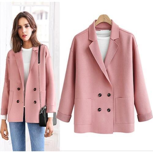 2018 new winter coat women short jacket casual Female suit lapel coats Double Breasted Solid long sleeve Jaquetas Feminino