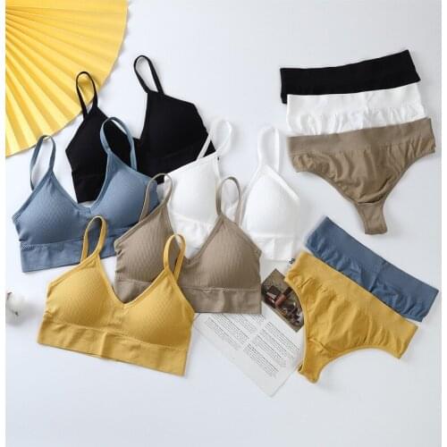Women Sexy Underwear Bra Panties Set Sport Underpant Low Waist Thong Sling Bra Women Bra Set Wirefree Push Up Bra Lingerie Set