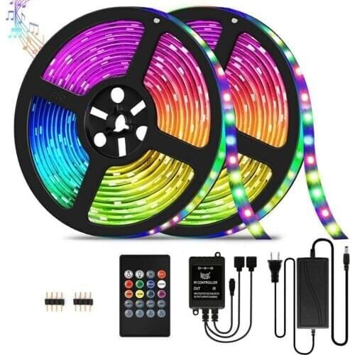 DC12V 10M 32.8ft 2835 300led RGB Music Sync Color Changing LED Strip Lights Remote+12V 5A LED POWER For Home Decoration