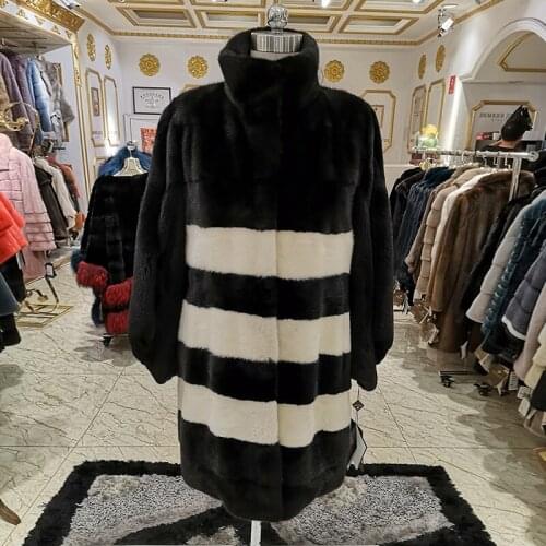 2020 mink fur coat Black and White mink coat fashion women fur coat High-end brand coat women WINTER PALACE X001