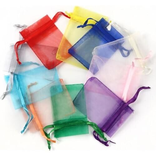 50 PCs Organza Bags Drawstring Rectangle At Random Pouches Wedding Party Favor Jewelry Packaging Gift Bag DIY Craft 7cm x 5cm