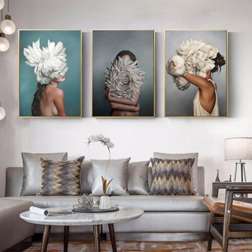 5d diy diamond embroidery triptych Flowers Feather Women Mosaic Canvas Painting Wedding Decoration 3d diamond Pictures Z1102