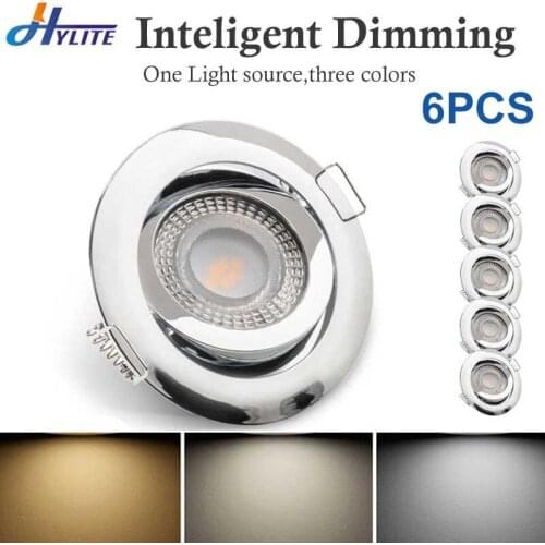 6PCS/Lots 5W CCT Dimmable LED Spotlight Round Recessed SMD Lamp Warm Cold White Indoor Home Decro Ceiling Bulb AC85-265V