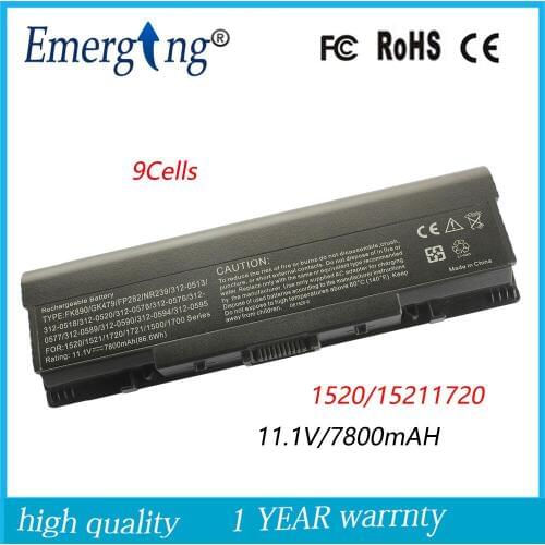 9cells 11.1V 7800MAH New High Capacity Quality Laptop Battery for Dell 1520 1521 1720 1721 530S