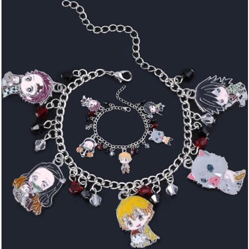 MIDY Demon Slayer Kimetsu no Yaiba Bracelets Anime Figure Kamado Tanjirou Charms Bangle Lady Girl Jewelry Costume Accessories