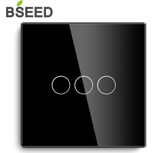 Bseed Touch Switch 3 Gang 1/2 Way Light Touch Switch With Glass Panel Black White Gloden Touch Switch EU UK Standard