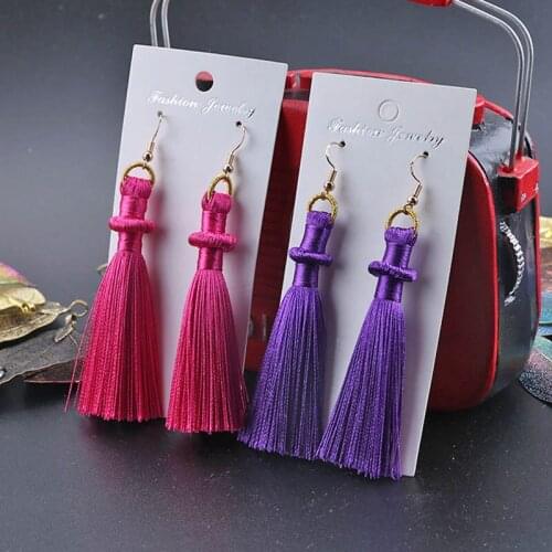 BTWGL Fashion Bohemian Tassel Mushroom Head Long Earrings White Red Silk Fabric Pendant Tassel Earrings Women 2020 Accessories