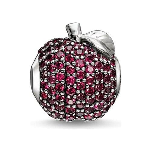 925 Sterling Silver Red CZ Paved Apple Beads Fashion Thomas Style Karma Bead Jewelry Ts Gift Fit Necklace Bracelet for Women Men