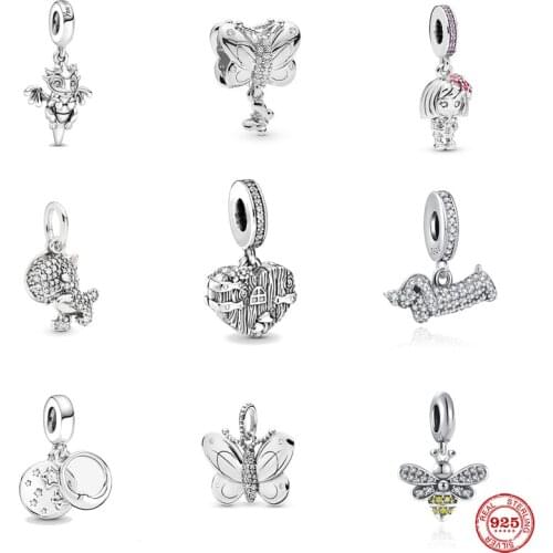 New European Butterfly Honeybee Girl Pendant Beads fit Original Pandora Charms Silver 925 Bracelet DIY Women Jewelry Accessories