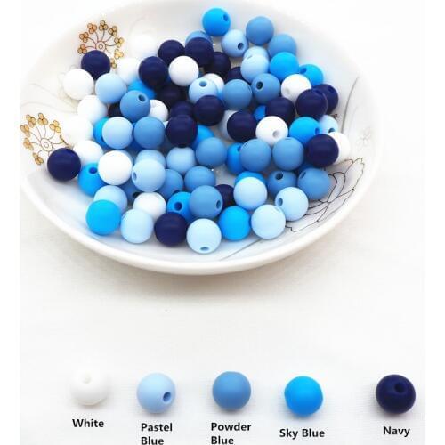 Chenkai 100pcs 9mm 12mm 15mm BPA Free DIY Silicone Teether Pendant Beads Baby Pacifier Dummy Jewelry Sensory Toy Blue Series