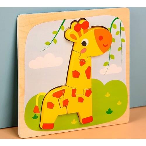 Baby Toys Wooden 3D Puzzle Educational Toys Early Learning Cognition Children Cartoon Animal Tangram Shapes Learning Jigsaw Gift