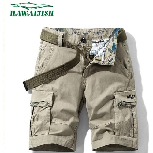 Hawaifish brand Cargo Shorts Men Summer Mens Outdoor Pocket Cotton Casual Half Pants Mid Waist Drawstring Loose Cargo Shorts