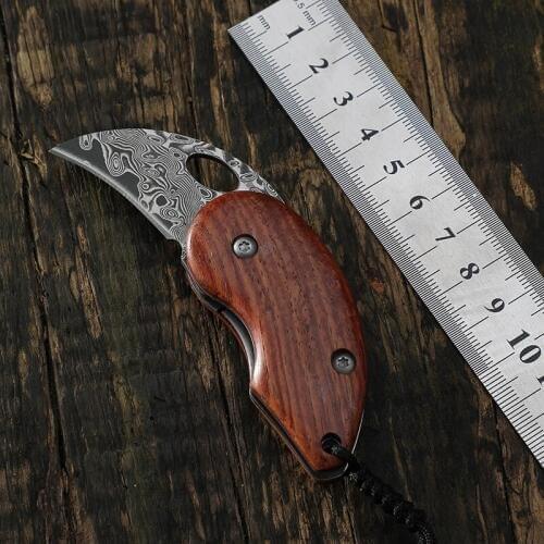 Dalbergia handle Damascus blade folding knife outdoor EDC camping hiking mountaineering pocket knife 57-59HRC tool knife