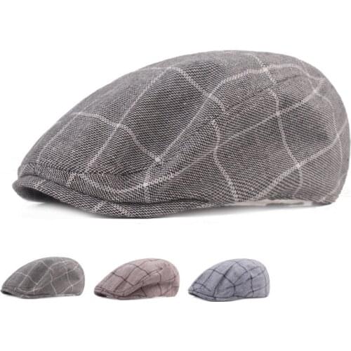 HT3703 Cap Hat Berets Men Women Plaid Ivy Newsboy Flat Cap Vintage Artist Painter Beret Hat Male Female Adjustable Beret Cap Men