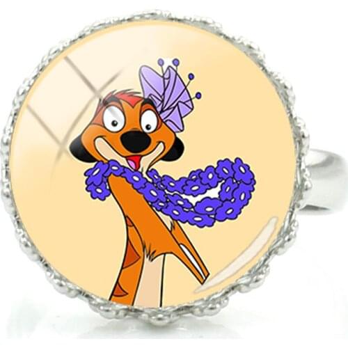Disney Lion King Pattern Ring Glass Cabochon Ladies Ring Girls Adjustable Size Handmade Jewelry