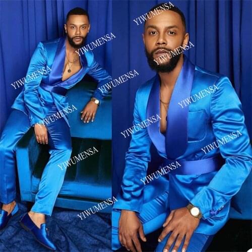 YIWUMENSA Summer Tailor-Made Silk Satin Men Suits For Wedding Tuxedos Slim Fit Peaked Lapel Jacekt With Pants 2 Pcs Groom Wear