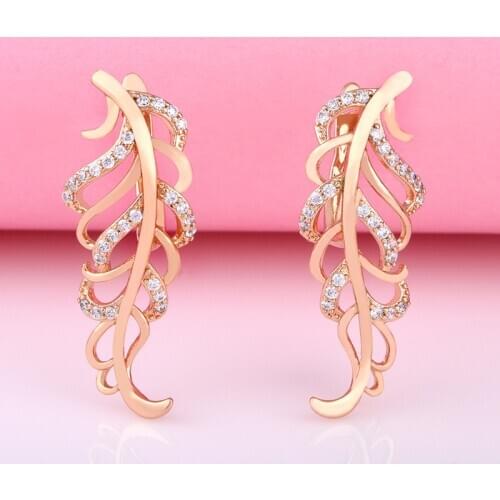 OCESRIO Fashion 585 Gold Leaf Earrings with Stones Party Jewelry Zircon Dangle Earrings for Women Wedding ers-s17