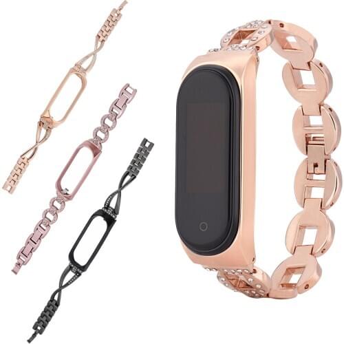 Wristbands Strap For Xiaomi Mi Band 4 5 Wrist Metal Bracelet Crystal Stainless Steel MIband For Xiaomi Mi Band 4 5 Strap