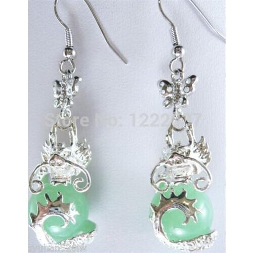 NEW Jewelry tibetan green jade & dragon Earring