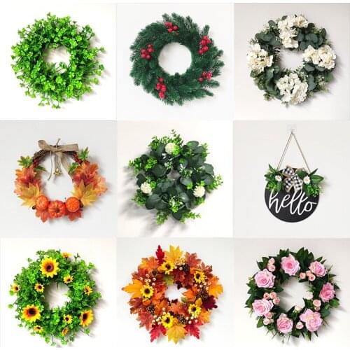 Autumn Leaves Pumpkin Garland Wall Hanging Door Decor Artificial Flower Welcome Wreath For Farmhouse Decoration