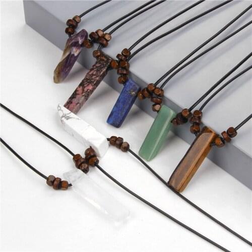 Natural Raw Minerals Lapis Necklace Jewelry Amethysts White Quartz Tiger Eye Female Male Reiki Healing Lucky Black Necklace Gift