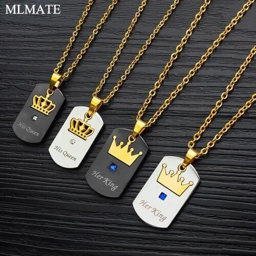 Necklaces & Pendants Her King and His Queen Black Top Necklace Stainless Steel Couple Love Forever Valentine Day Jewelry